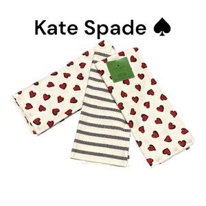 NWT Kate Spade ♠️ Red Heart and Black Stripe Towels-3 included